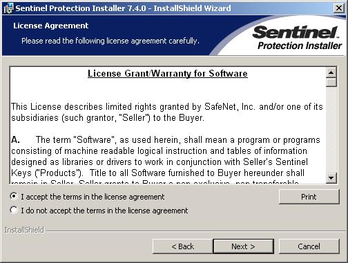 -SENTINEL driver installlsa: 2. lps